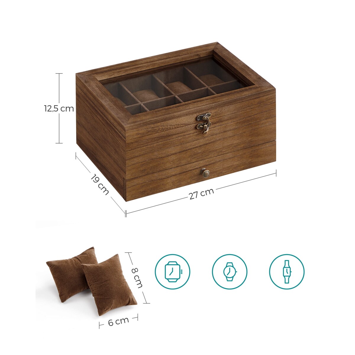 Kasetka Szkatułka Na Zegarki Biżuterie Prostokątna Brązowa