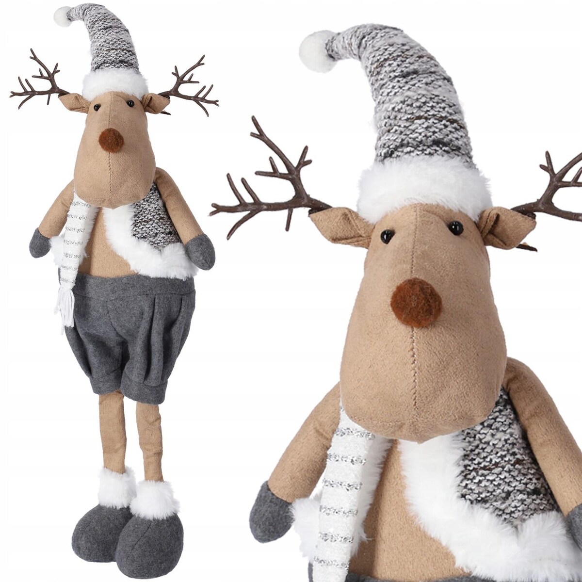 PLUSZOWY RENIFER 70 cm SZARY figurka świąteczna