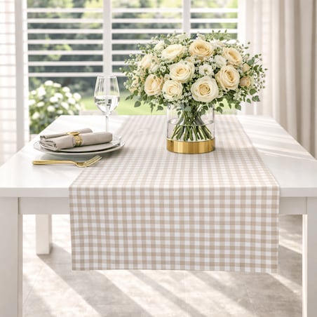 Bieżnik w drobną kratę Beige Gingham – 50 × 150 cm