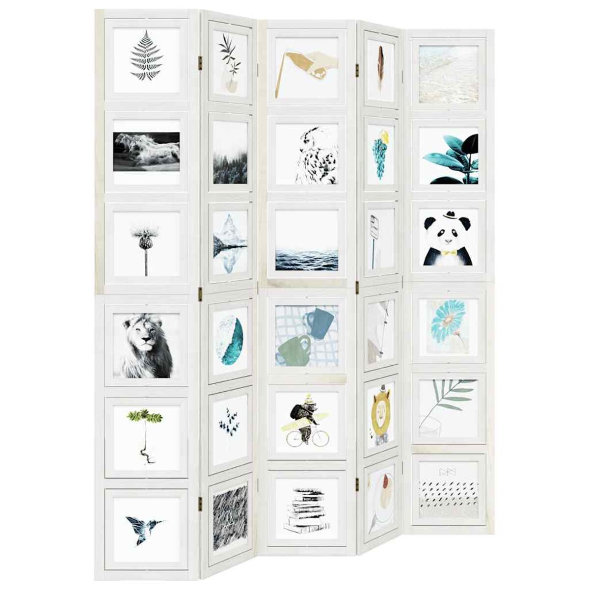 vidaXL Parawan pokojowy, 5-panelowy, biały, lite drewno paulowni