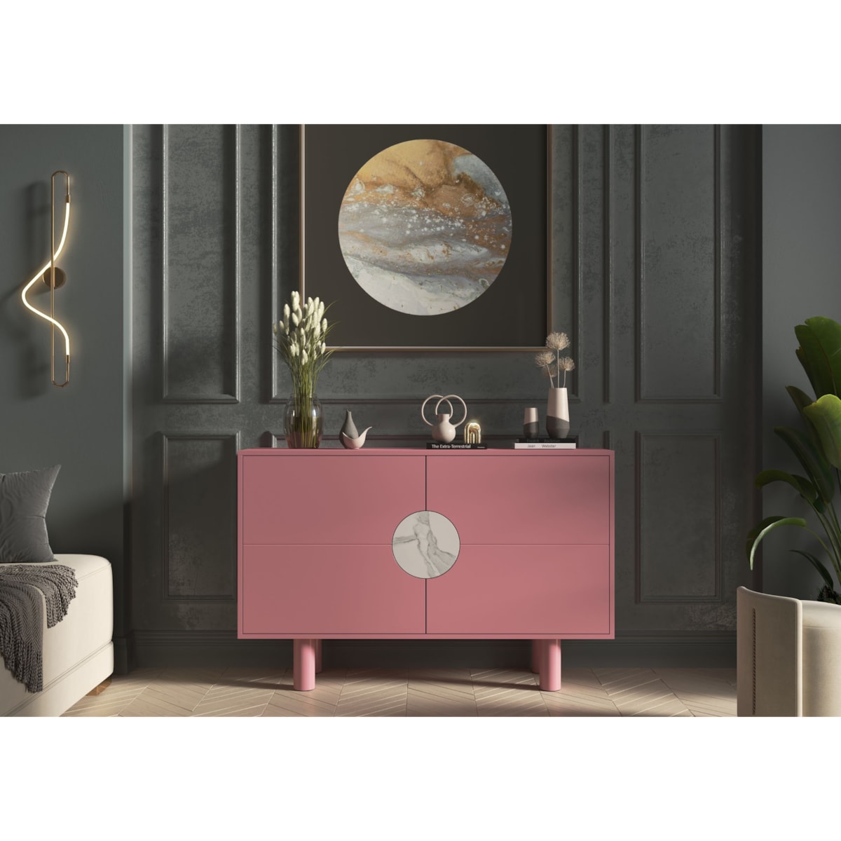 Nowoczesna komoda z marmurem Dancan ZOE 2D / kolor pudrowy róż / szer. 140 cm