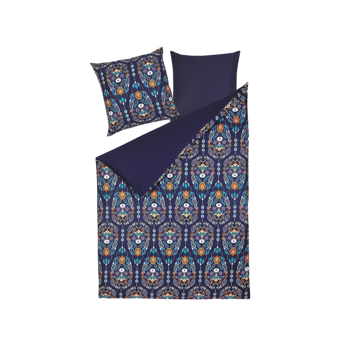 Komplet pościeli bawełnianej satynowej orientalny wzór 155 x 220 cm niebieski MADRONA