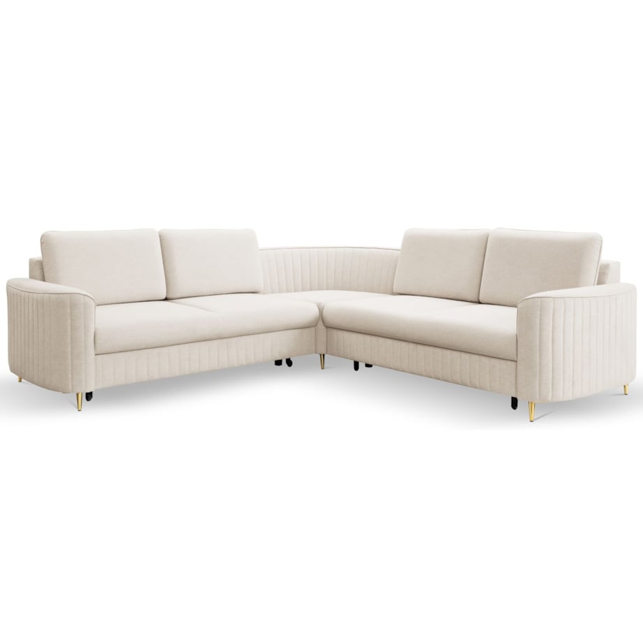 Narożnik z funkcją spania i pojemnikiem na pościel LOREN, kremowy