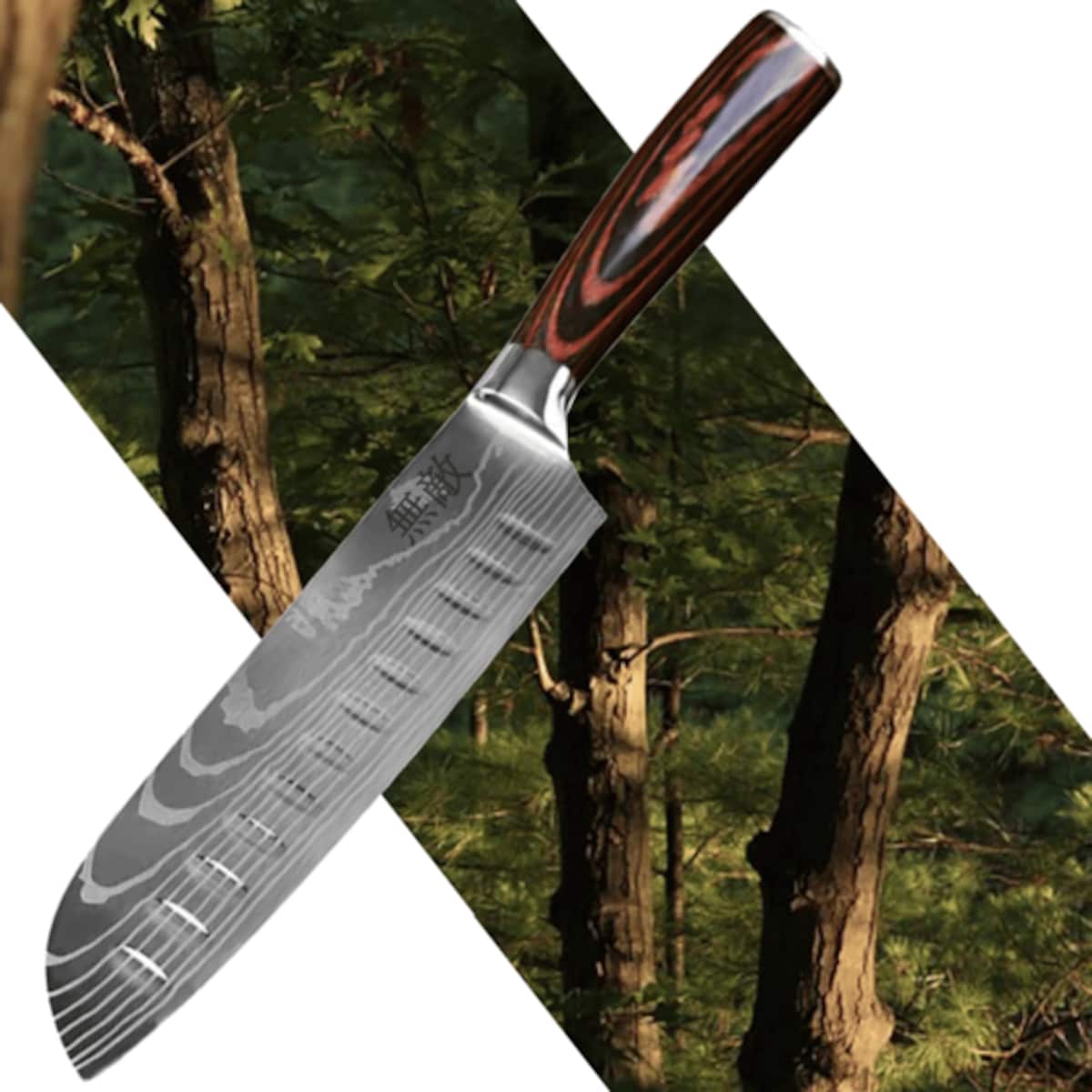 Profesjonalny nóż Santoku Muteki w pudełku prezentowym Stal wysokowęglowa