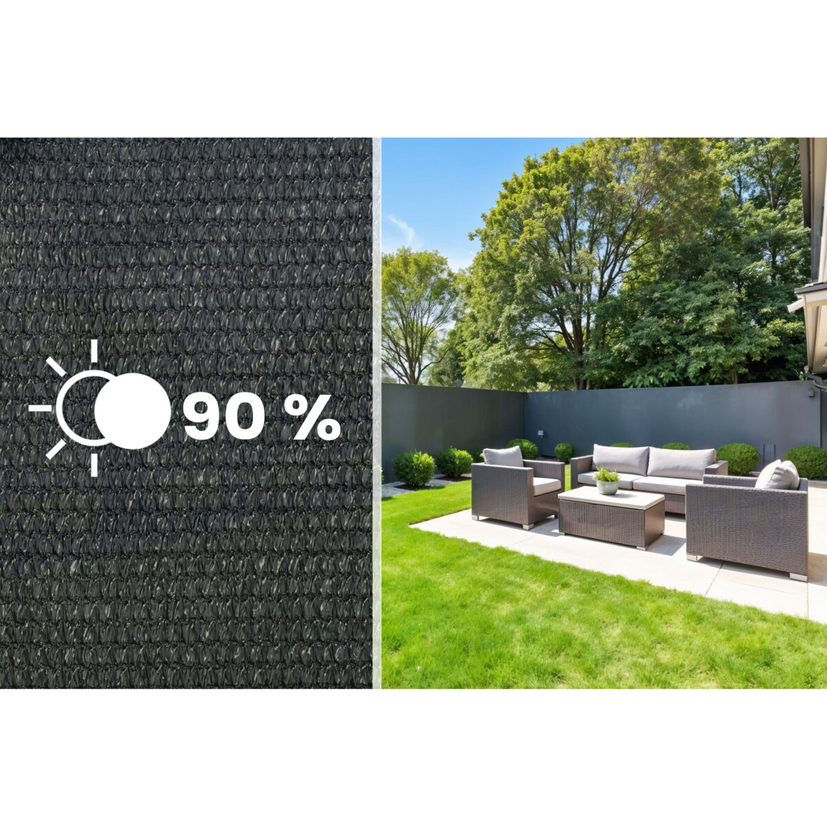 Siatka cieniująca Plonos 1,2x25m maskująca mata na płot ogrodzenie osłona szara 90% + UV