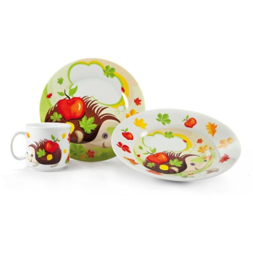 CERAMICZNY ZESTAW DLA DZIECI OBIADOWY śniadaniowy talerzyki jeżyk zastawa