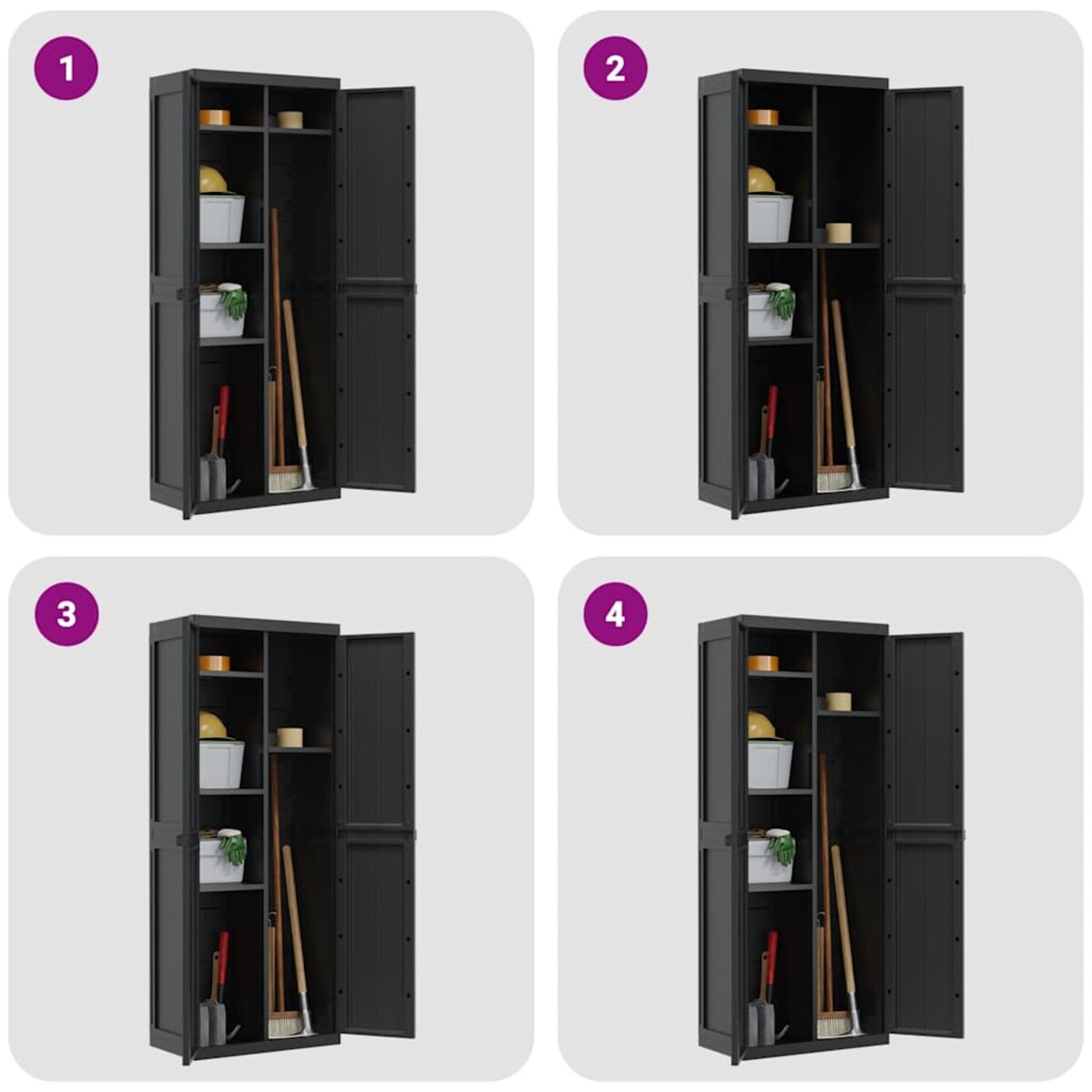 vidaXL Szafka ogrodowa, czarna, 65x37x165 cm, PP