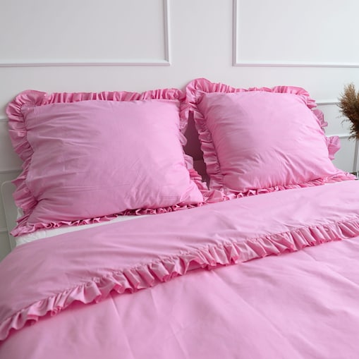 Poszewka Pościel Na Poduszkę Z Ozdobną Falbanką 70X80 Cm Różowa