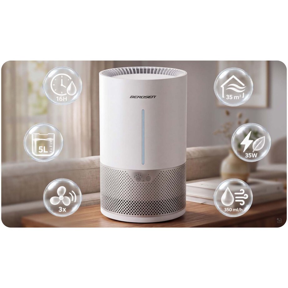 Nawilżacz powietrza Berdsen BD-503 ewaporacyjny 350 ml/h 5L oczyszczacz biały