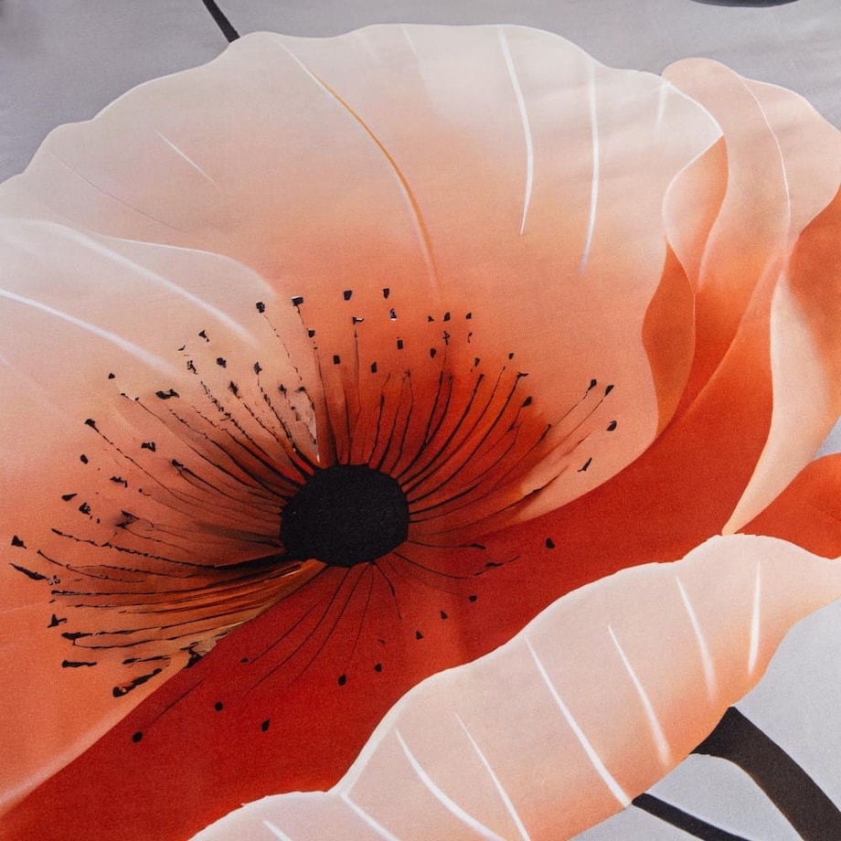 Pościel satyna bawełniana 220x200 Satynlove Premium szara z pomarańczowymi kwiatami