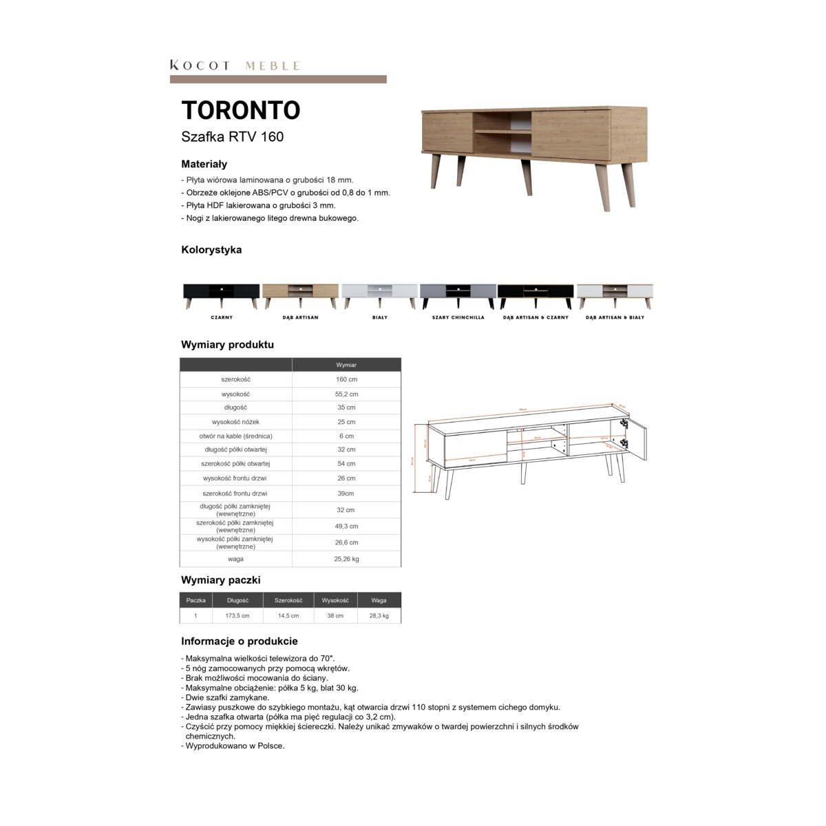 Szafka RTV Toronto 160 biała