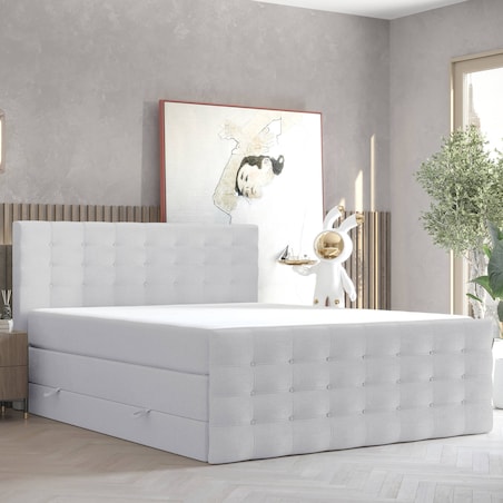 Łóżko kontynentalne STATE 120x200 z pojemnikiem, Jasny Szary, tkanina Megan 364