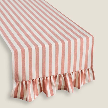 Bieżnik z falbaną 40x160 cm 40x160 czerwono-białe pasy (1,5cm)