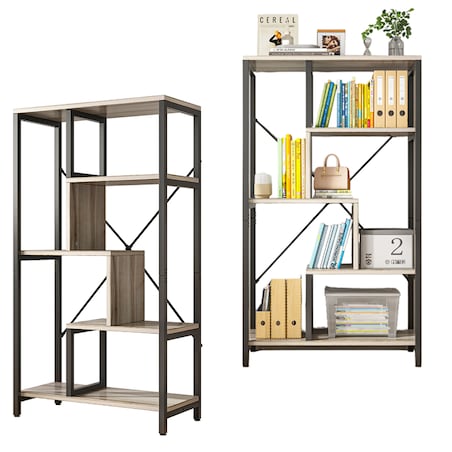 Regał Industrialny Stojący Otwarty 8 Półek Na Książki Metalowa Rama 132 Cm