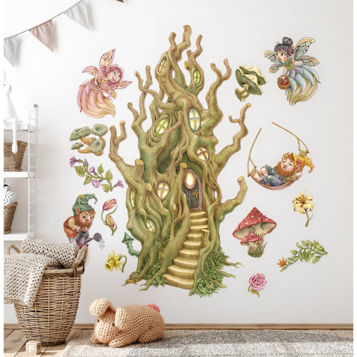 Zestaw naklejek na ścianę, Leśne stworzenia wróżki, 100cm