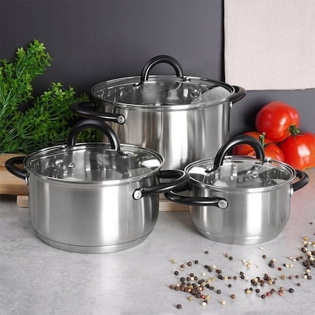 Garnki Vilde Zestaw Komplet Garnków Stalowe Srebrne Czarne do Gotowania