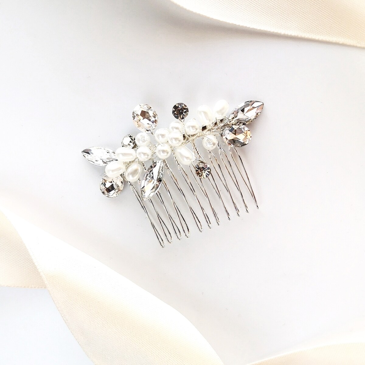 GRZEBYK ślubny srebrny delikatny ozdoba na ślub GLAM