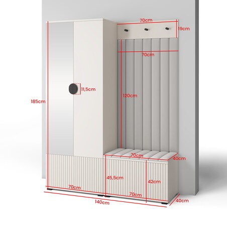 Zestaw do przedpokoju z lustrem Ritmo wersja 1 Trinity 14 frez Cashmere