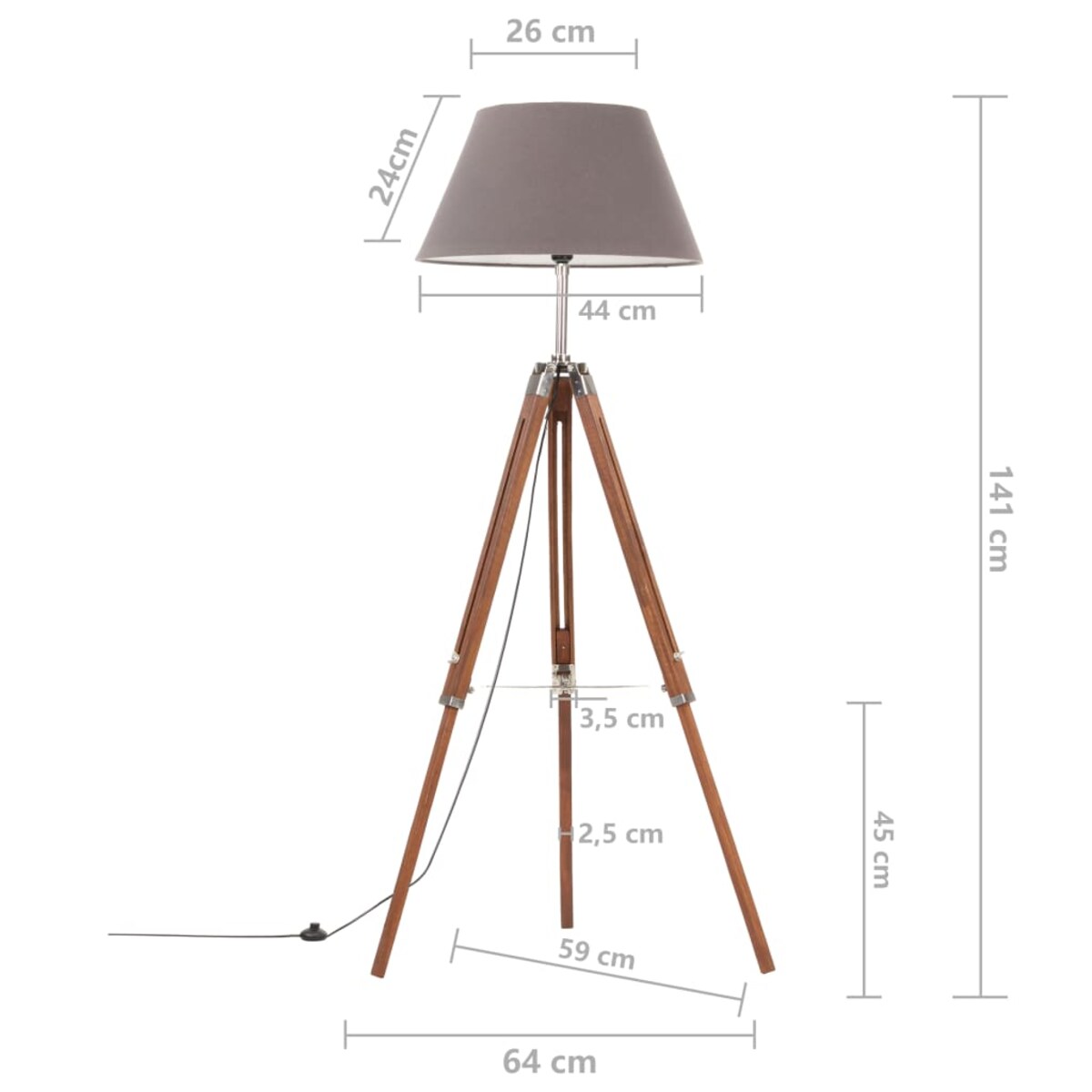 vidaXL Lampa podłogowa na trójnogu, brązowo-szara, tek, 141 cm