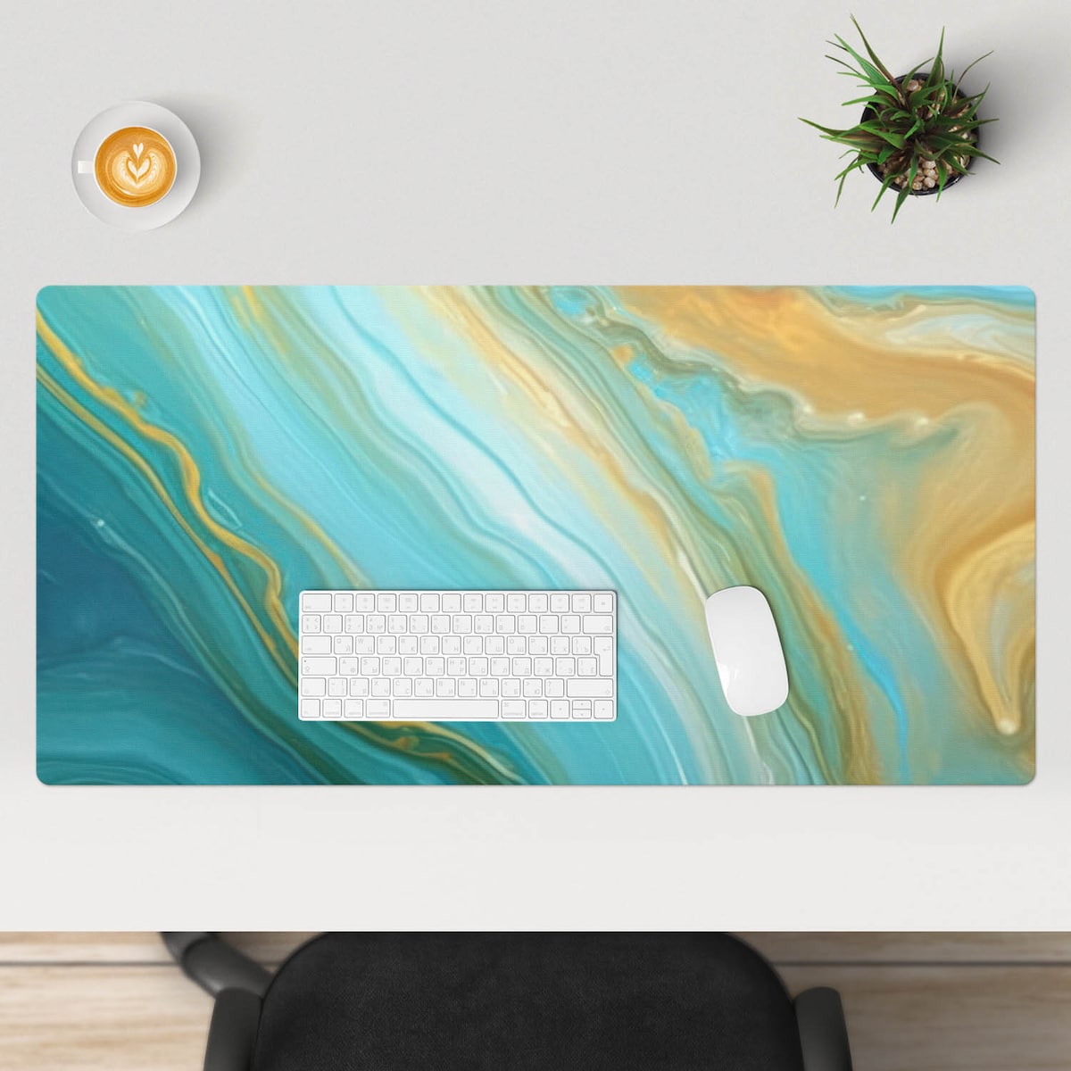 Turkusowa mata na biurko Abstrakcyjne fale, 100x50 cm