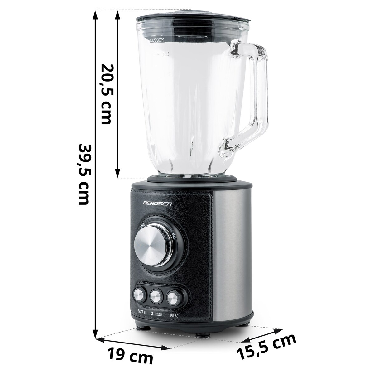 Duży blender kielichowy szklany Berdsen 800w czarny 1,5l
