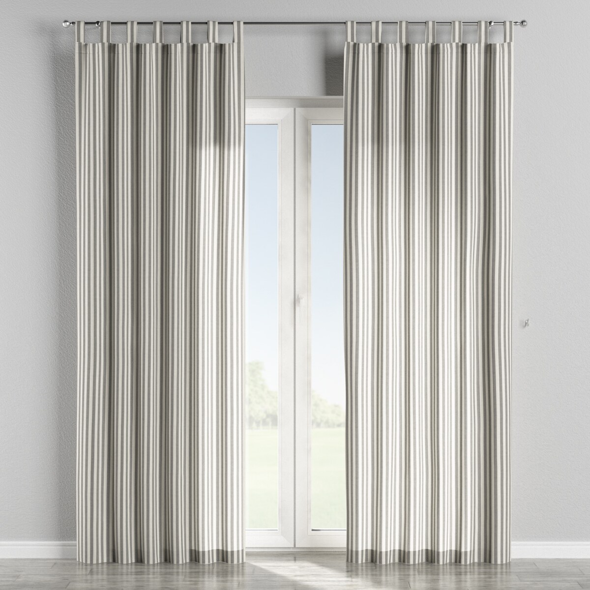 Zasłona na szelkach 1 szt. 130x245 szaro-białe pasy (1,5cm)