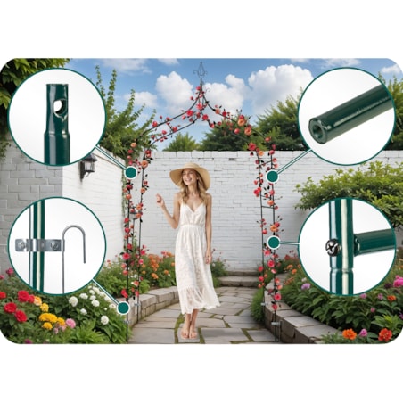Pergola ogrodowa zielona na kwiaty róże 265x140cm + kotwy Plonos