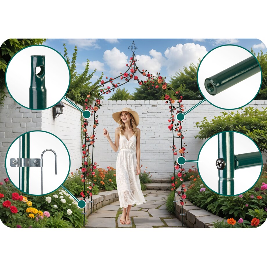 Pergola ogrodowa zielona na kwiaty róże 265x140cm + kotwy Plonos
