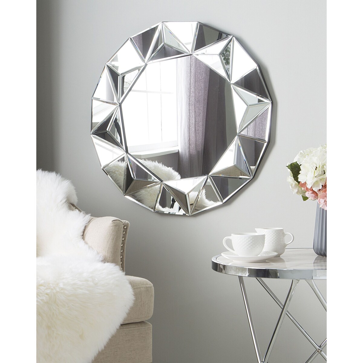 Okrągłe lustro ścienne ø 70 cm srebrne HABAY