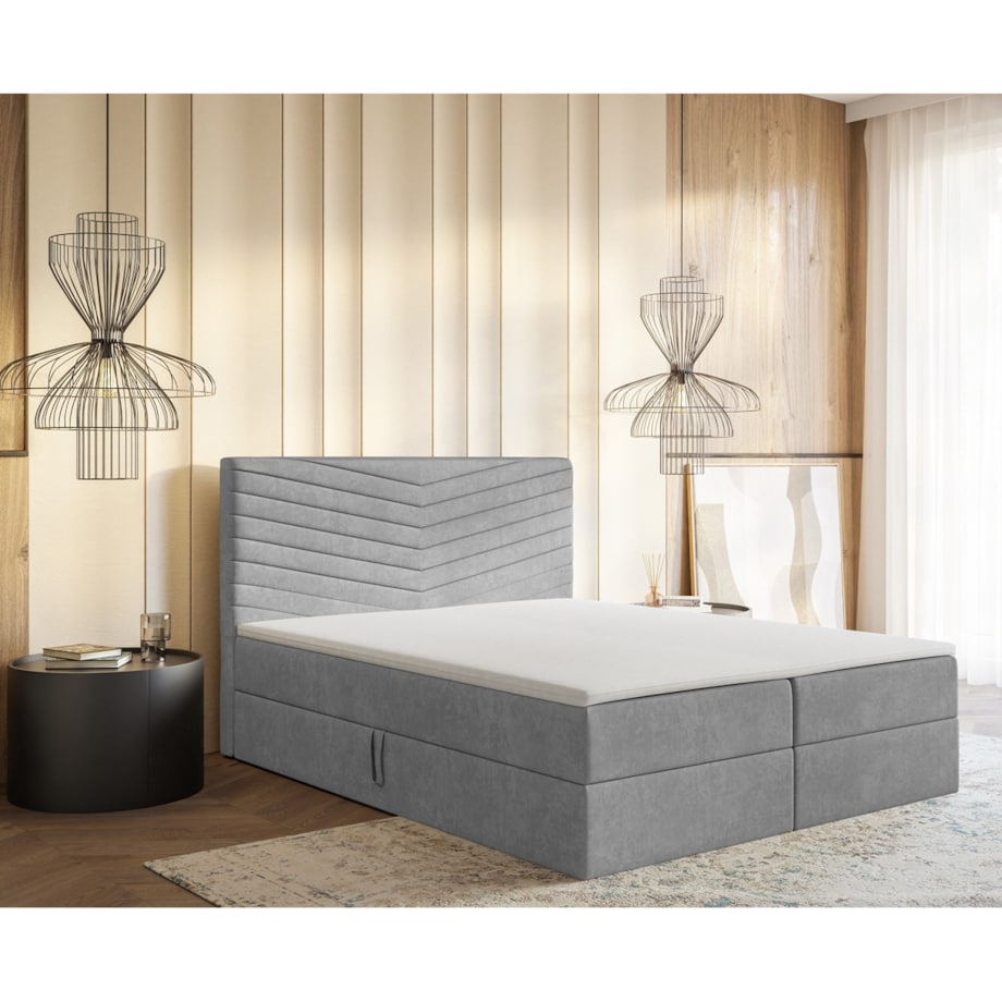 Łóżko kontynentalne G4 do sypialni 180x200 z pojemnikiem i materacem- szare