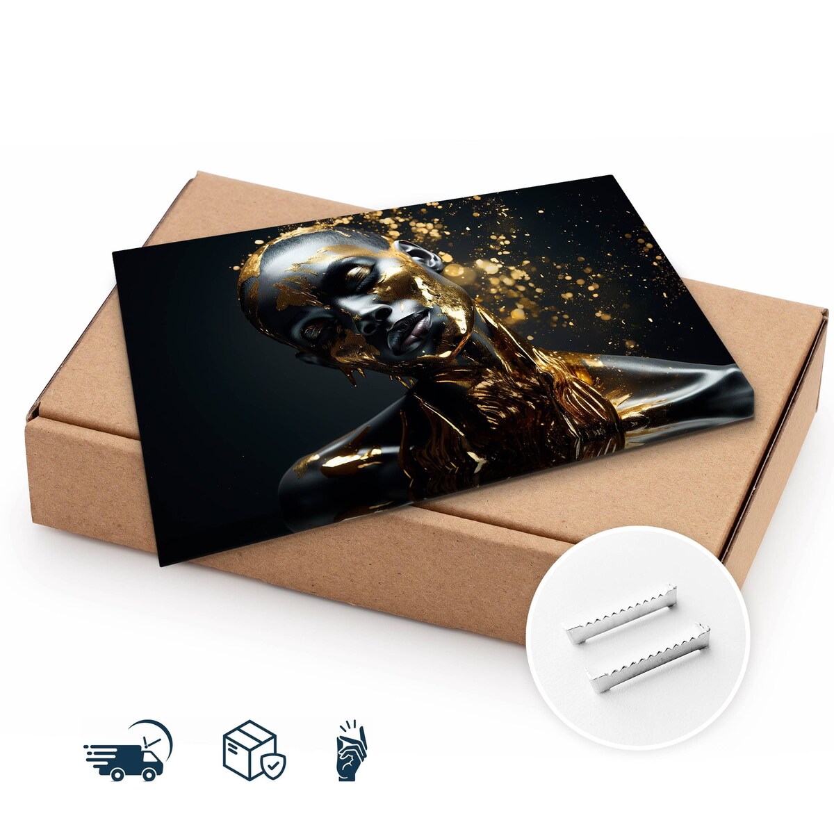 Obraz Canvas Abstrakcyjny Portret Kobiety Glamour Elementy Złota 70x50cm