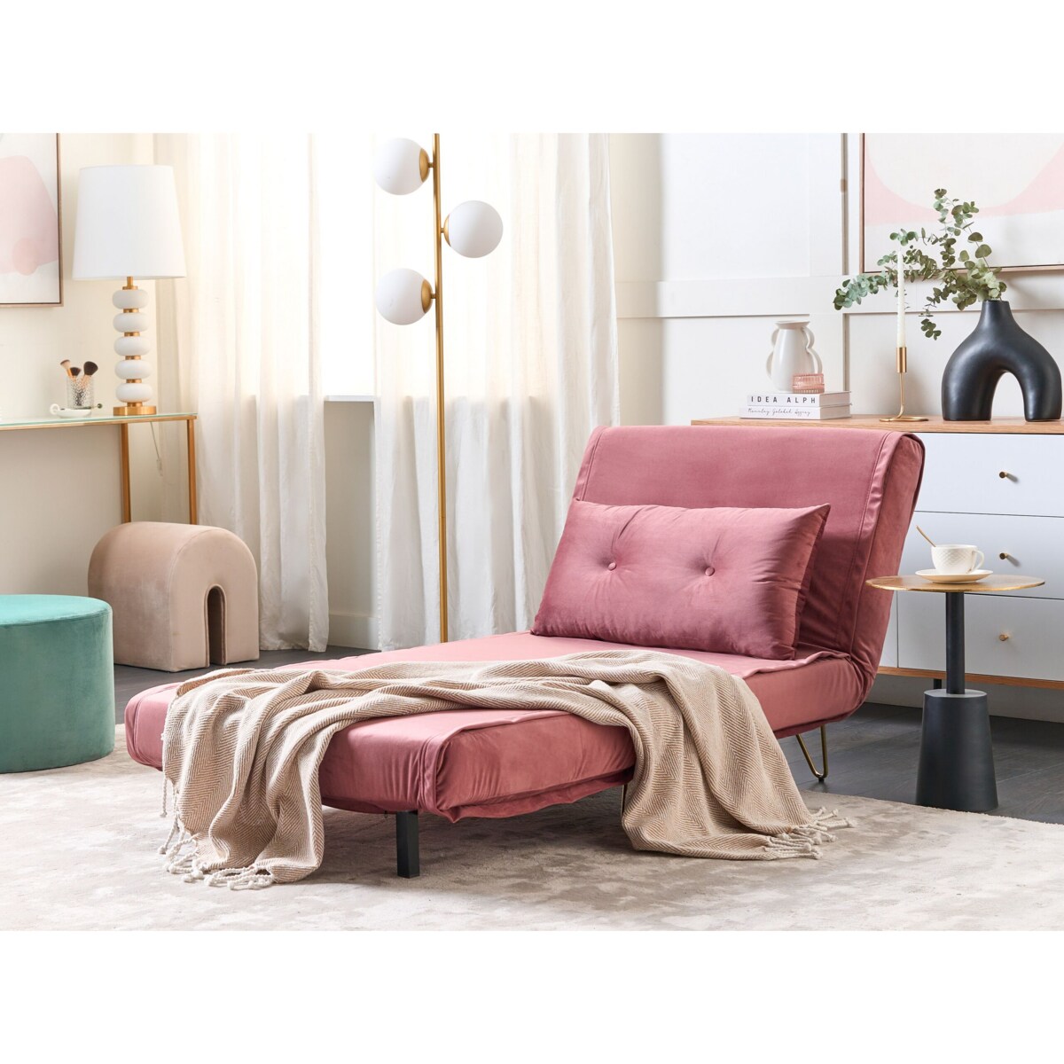 Sofa welurowa rozkładana różowa VESTFOLD