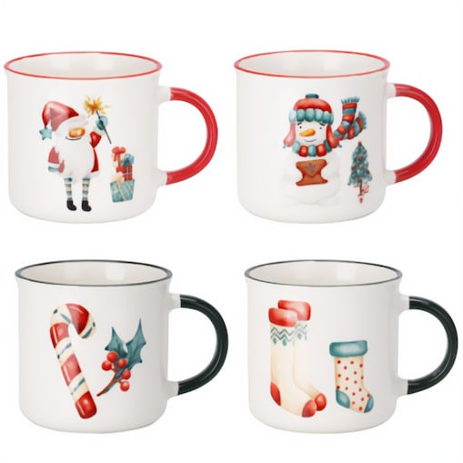 Komplet 4 kubków świątecznych, 200 ml