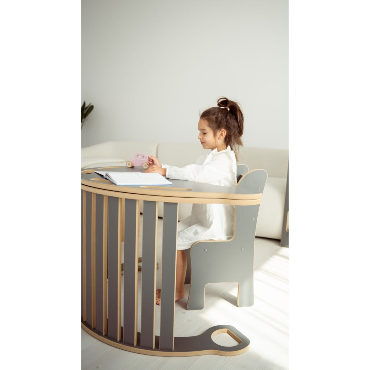 3w1 DUŻY bujak montessori + DUŻA zjeżdżalnia CHMURKI + blat - szary