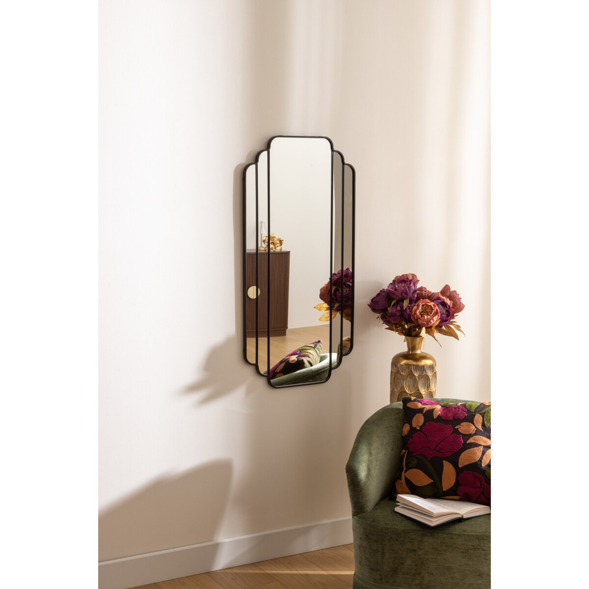 Lustro wiszące duże art deco BENEDITA, metalowa rama, 50,5 x 100,3 cm