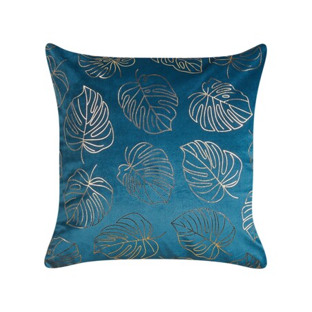 2 welurowe poduszki dekoracyjne w liście 45 x 45 cm niebieskie MONSTERA