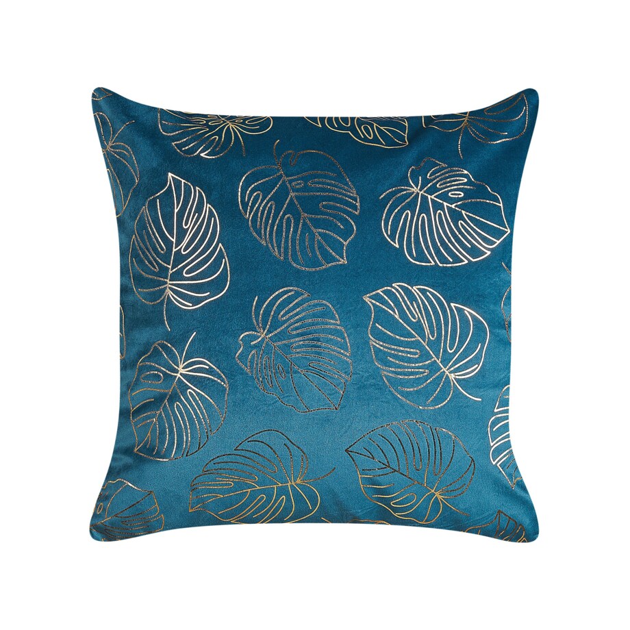 2 welurowe poduszki dekoracyjne w liście 45 x 45 cm niebieskie MONSTERA