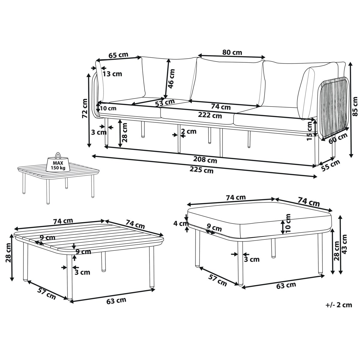 Duży zestaw wypoczynkowy Aluminium Szary SENISE