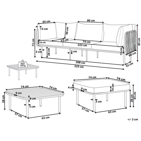 Duży zestaw wypoczynkowy Aluminium Szary SENISE
