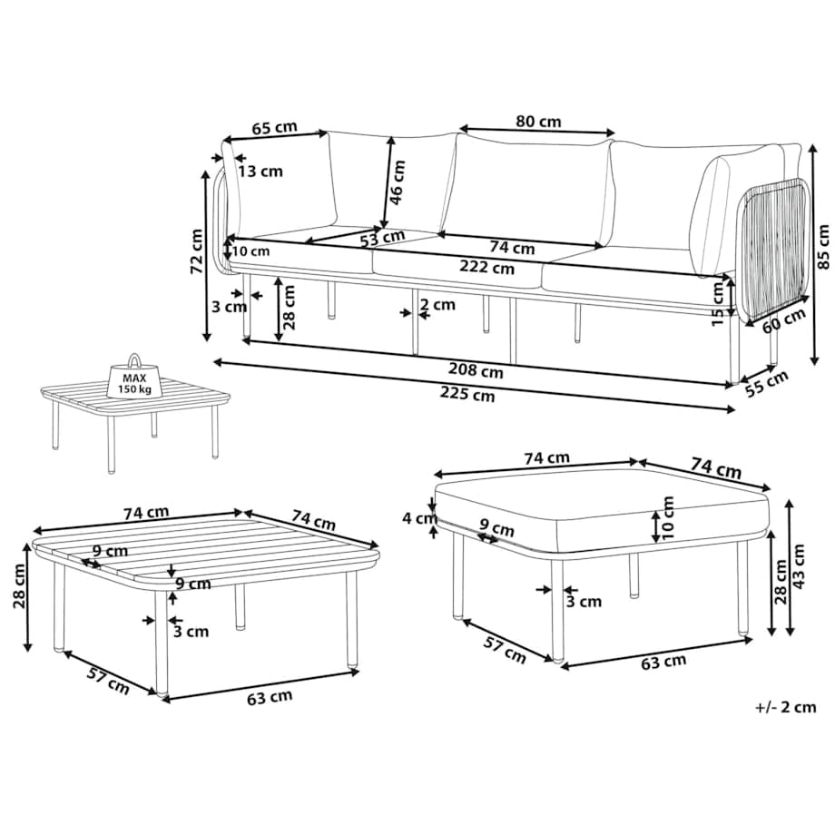 Duży zestaw wypoczynkowy Aluminium Szary SENISE
