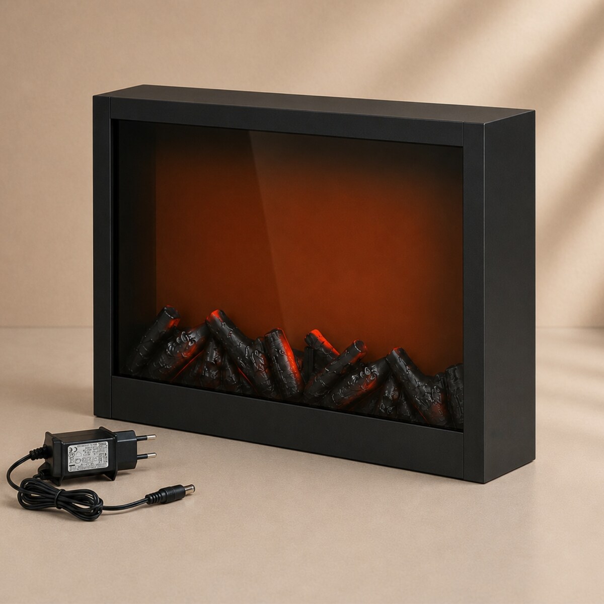 Kominek dekoracyjny LED, metalowy, 10 x 41 x 35 cm, kolor czarny
