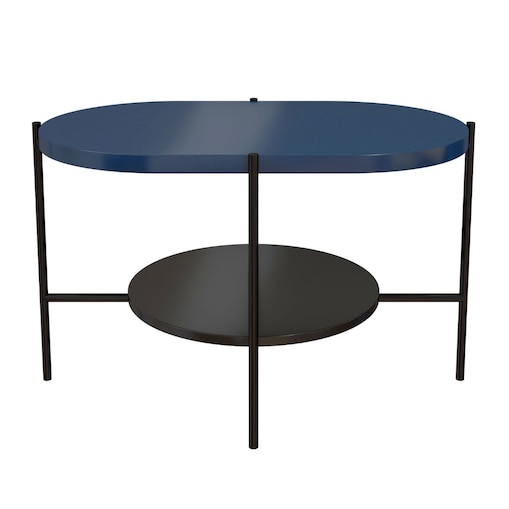 Nowoczesny stolik kawowy Dancan ARENA / czarna podstawa + granatowy i czarny blat