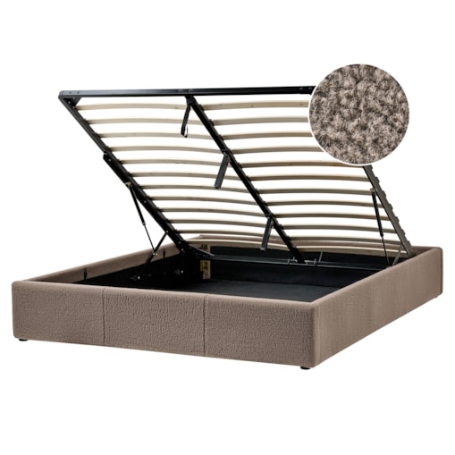 Łóżko z pojemnikiem bez zagłówka Boucle DINAN 160 x 200 cm Beżowoszary