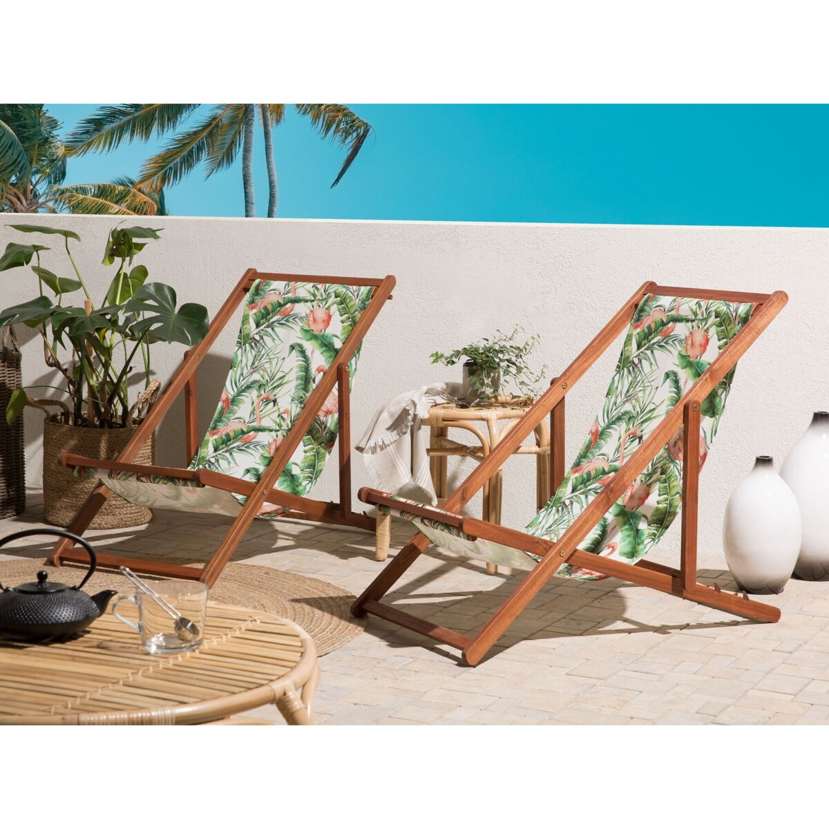 Zestaw 2 tkanin leżakowych wzór we flamingi ANZIO / AVELLINO