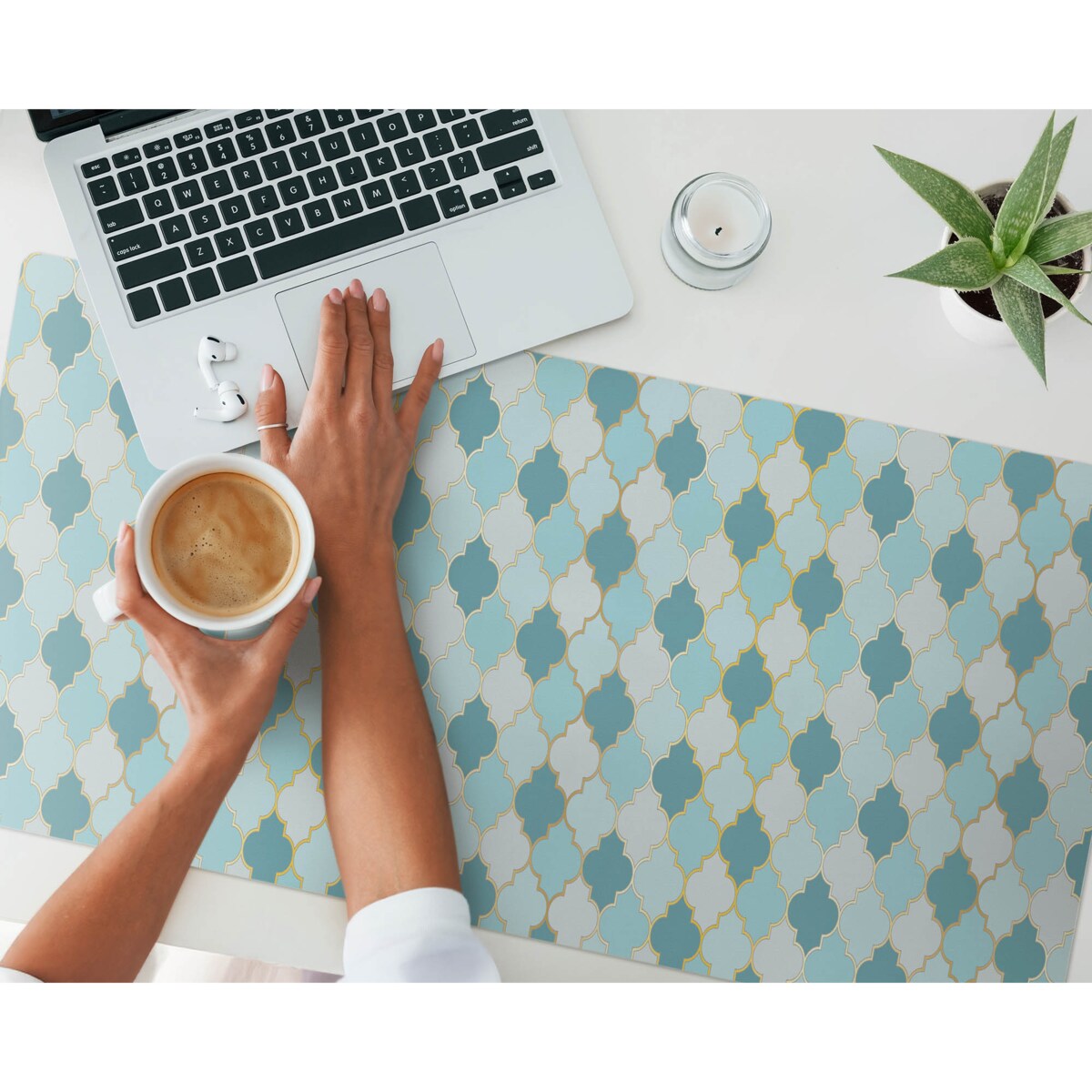 Turkusowa mata na biurko Marokańska mozaika, 100x50 cm