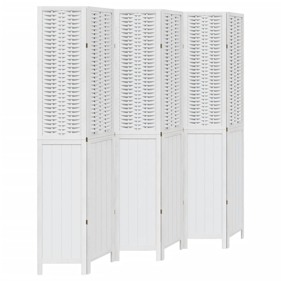 vidaXL Parawan pokojowy, 6-panelowy, biały, lite drewno paulowni