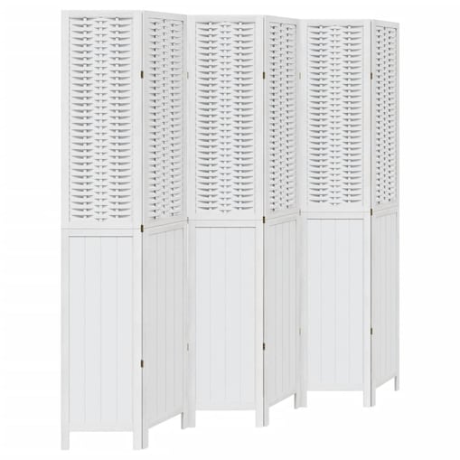 vidaXL Parawan pokojowy, 6-panelowy, biały, lite drewno paulowni