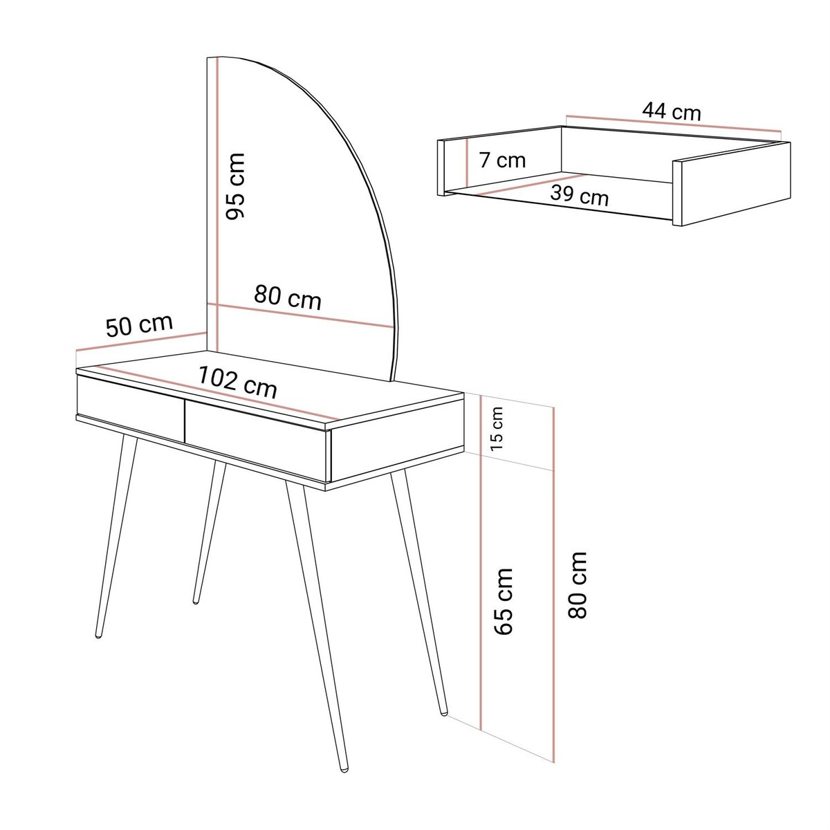 Toaletka OXFORD z lustrem i oświetleniem LED, prawa, kaszmir