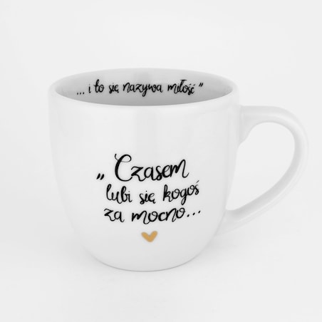 Biały kubek porcelanowy 300 ml - złote serce i cytat o miłości dla drugiej połówki na walentynki