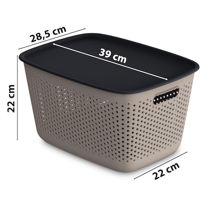 3X Pojemnik Plastikowy Ażurowy Pudełko Z Pokrywą Pojemniki Box 17L Brązowy